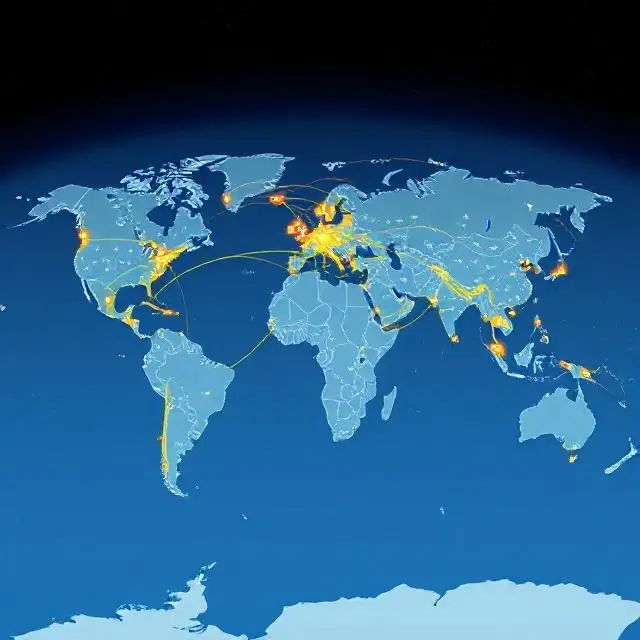 Global supply chain routes visualized on a map.