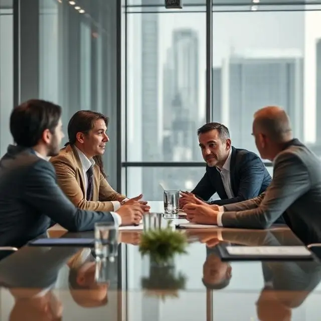 High-stakes corporate merger meeting.