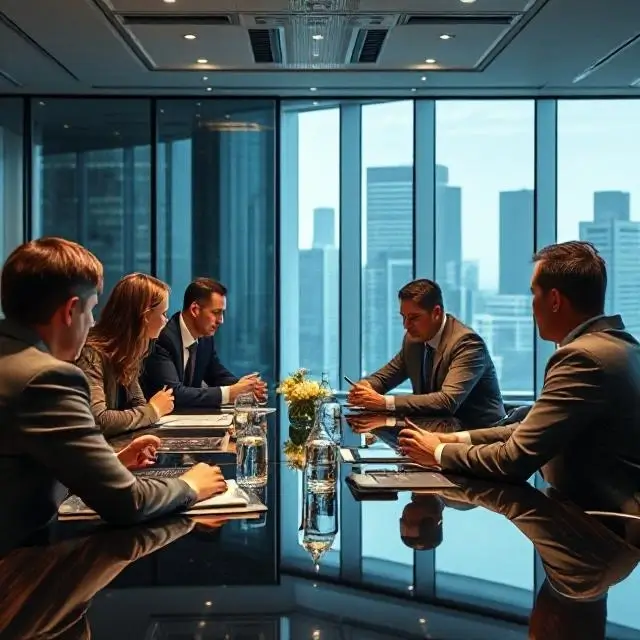 High-stakes corporate merger meeting.