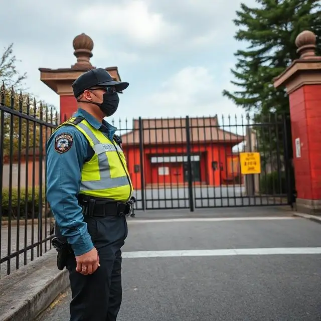 A traditional security guard at a gate, representing reactive security.