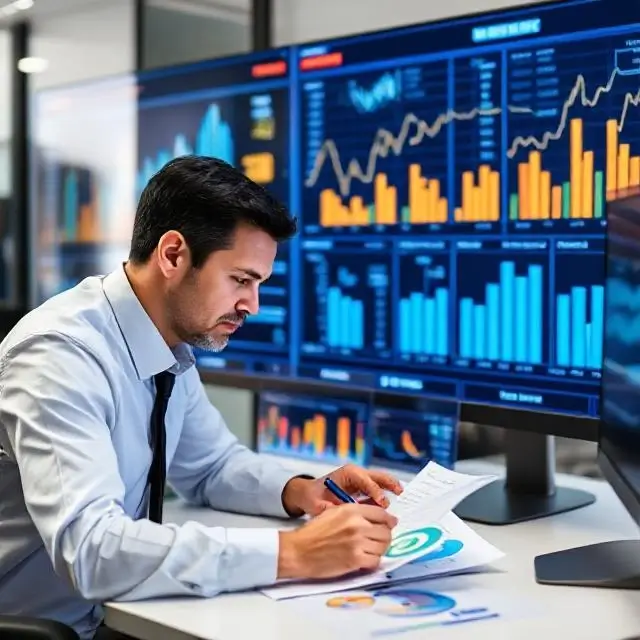 Analyst reviewing sector-specific data charts.