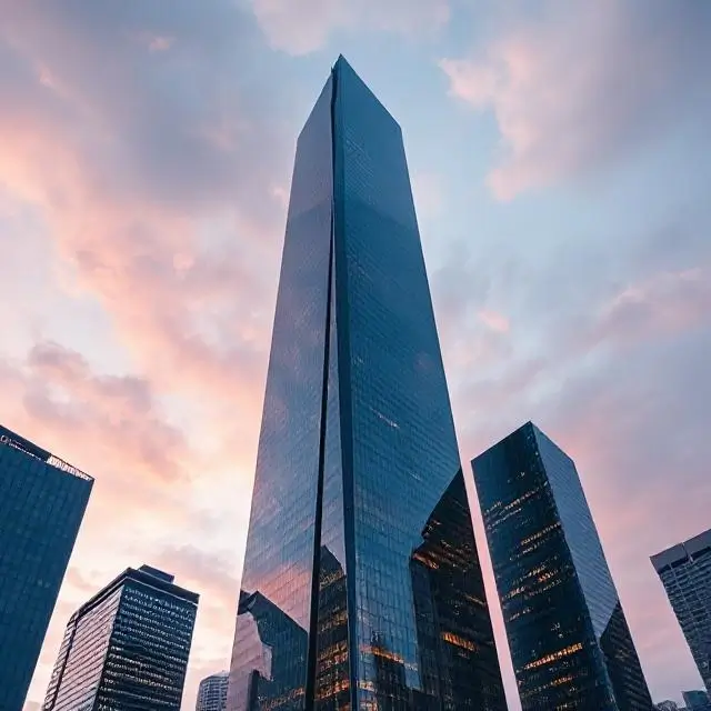 Modern corporate skyscraper representing finance.