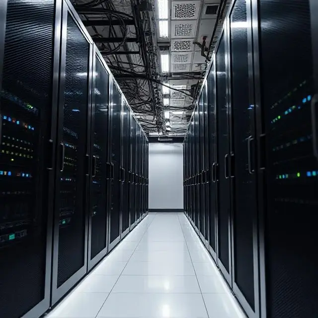 Server racks in a high-tech data center.