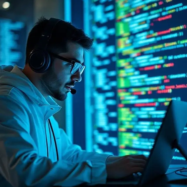 Cybersecurity expert analyzing code