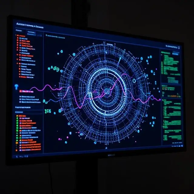 Complex data visualization on a screen, representing the Aura platform.
